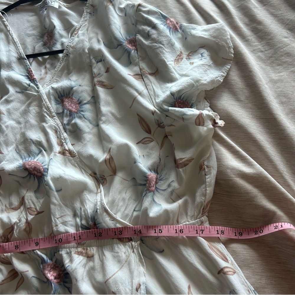 White Floral XL Midi Dress with Blue Bloom Print Modest, Conservative, Flowy - Picture 9 of 10